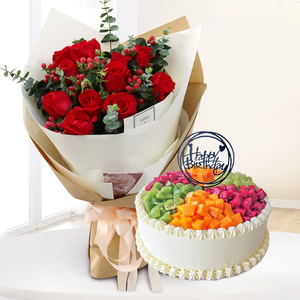鲜花生日蛋糕同城配送全国北京组合妈妈水果网红创意定制男女神款