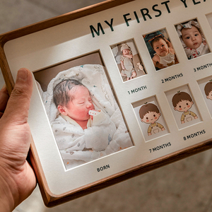 宝宝纪念diy相框实木摆台儿童成长周岁12个月生日记录礼物婴儿照