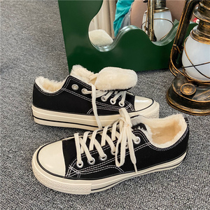 网红021冬季新款加绒帆布鞋低帮加棉女鞋l加厚鞋子女冬百搭鞋冬款