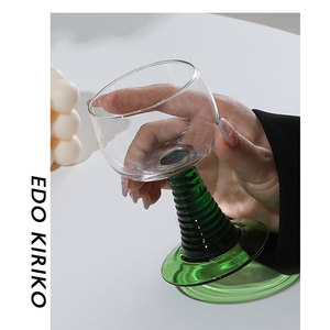 Edo Glass沙漠绿洲绿茎杯/中古水晶玻璃杯 酒杯古典高脚杯vintage