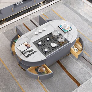 顾家家居自动升降功夫茶几带冲茶一体多功能轻奢简约现代圆岩板电