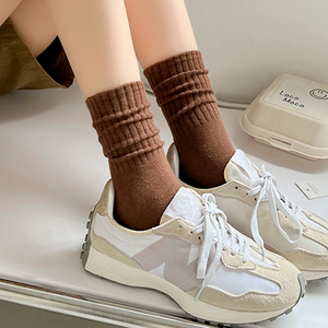 秋冬新款白色堆堆中筒袜女ins潮乐福鞋黑色运动无骨长袜网红百搭