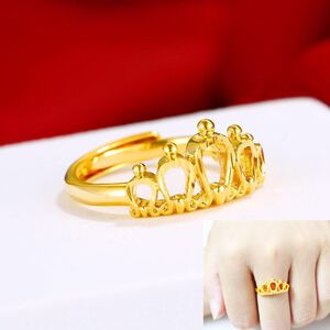 黄金戒指9999足金纯金24k金皇冠戒指女可调节周大福周大生周六福