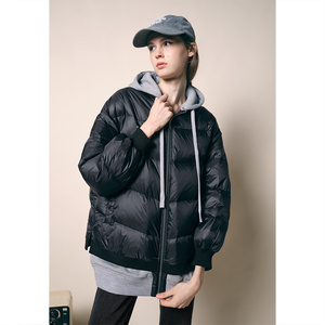 诗篇女装22冬新款卫衣拼接假两件宽松连帽白鸭绒羽绒服6j52308010