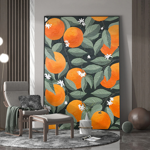 客厅酒店餐厅艺术玄关装饰画绿叶橙子背景墙壁画竖版现代轻奢挂画