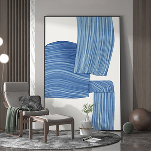 现代轻奢客厅餐厅玄关装饰画蓝色抽象线条简约背景墙壁竖版挂画