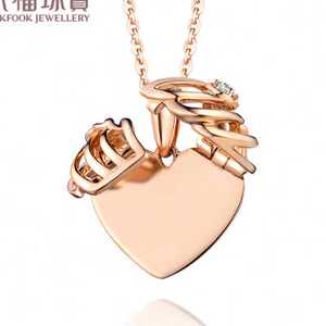 六福珠宝育翼18k金钻石吊坠女款镭射头像吊坠玫瑰金吊坠送礼n15.