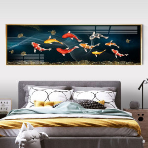 房间挂画主卧室床头装饰画九尾鱼客厅壁画单幅现代奢华横幅晶瓷画