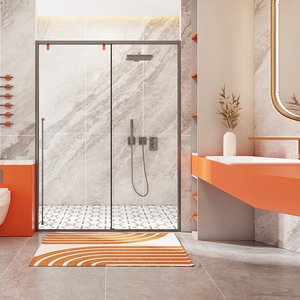 浪鲸枪灰下沉式淋浴房一字型隔断极窄干湿分离玻璃推拉移门浴屏风