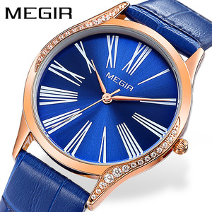 品牌美格尔MEGIR女士手表 时尚复古镶钻进口芯真皮品牌石英表4212