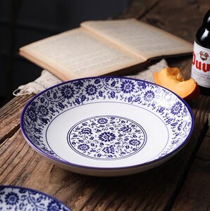 青花瓷盘子饭店酒店加深仿古盘餐盘10寸陶瓷装菜碟14寸家用圆形