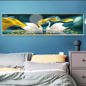 卧室房间床头装饰画温馨浪漫现代简约轻奢新中式床尾墙天鹅挂画