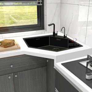 德国黑洗异色纳米钻石六型58057转角水槽304拐角洗菜盆形水斗边形