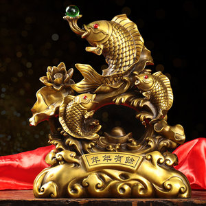 皇轩纯铜年年有鱼摆件鲤鱼跳龙门镇店之宝招财开业乔迁升职礼品