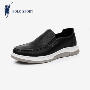 polo sport商务休闲皮鞋男2022冬新牛皮一脚蹬套脚通勤皮鞋