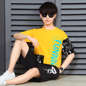 男童夏天短袖t恤12-15岁初中学生13帅气夏装14男孩子纯棉衣服套装
