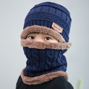 东北冬季加厚保暖儿童帽子男孩雪乡防风防寒加绒针织毛线围脖女童