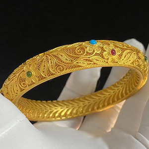 珠宝论坛淘宝大家坛珠宝古法蝶恋花黄金手镯镂空花丝古典优雅奢华