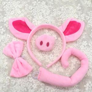 超柔粉猪发箍鼻子三件套万圣节发箍动物头饰粉红色头箍猪小妹耳朵