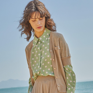 flora&ailey芙罗拉纯桑蚕丝大波点长袖衬衫女气质百搭衬衣211204