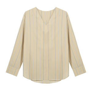 flora&ailey芙罗拉v领竖条纹长袖套头衬衫女夏百搭简约衬衣211367