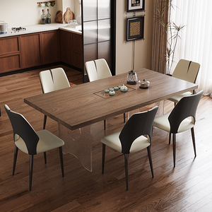 曲目岩板茶桌现代简约亚克力家用木纹高端长方形可定制茶桌椅组合