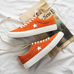 橙色翻毛皮帆布鞋男低帮一星威尔匡威尔匡one star星星休闲板鞋女