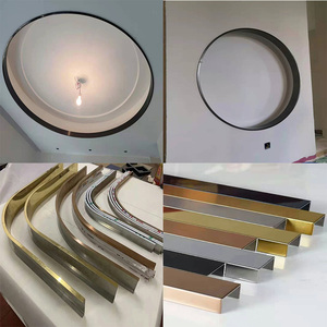 不锈钢钛金圆弧包边背景墙整圆装饰 客厅吊顶4/1弧形u型槽收边条