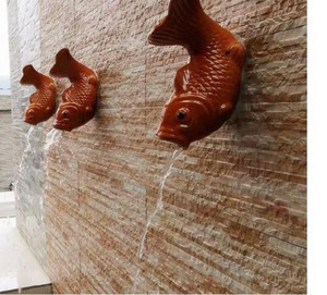 出水管陶瓷金鱼嘴出水口墙挂喷水管石雕流水喷泉排水管圆口可拆卸