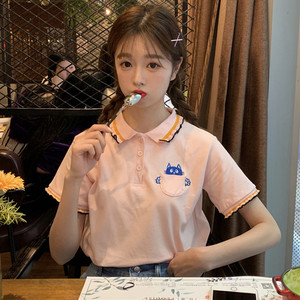 11-12-13-14岁15女孩小衫中大童短袖t恤中小学生上衣可爱绣花衣服