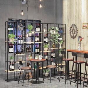 创意美式loft工业风铁艺玄关置物架餐厅隔断移动隔板屏风实木书架