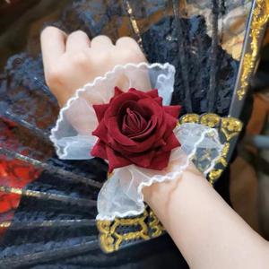 手腕遮疤饰品花边蕾丝袖套芭蕾风红玫瑰花手环洛丽塔装饰拍照手袖