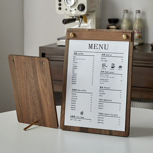 实木菜单夹立式定制展示牌菜单设计制作打印酒吧咖啡店餐牌架夹板