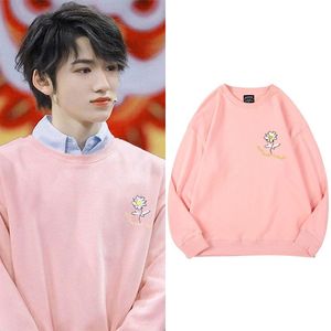 时代少年团宋亚轩同款卫衣少女粉色圆领宽松ins加绒加厚上衣外套