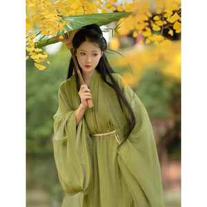 绿色汉服女魏b晋直裾古装超仙气古风飘逸夏款中国风改良广袖流仙