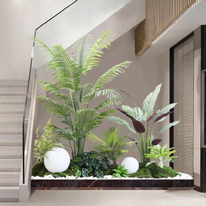 仿真绿植造景组合室内楼梯下造景假树仿真树植物盆栽落地景观大型