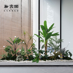大型仿真绿植造景装饰室内楼梯间角落绿植景观酒店样板房落地盆栽