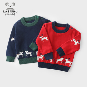 【清仓】拉比树童装新年装宝宝针织衫红色款儿童冬装男童套头毛衣