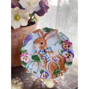 手绘陶瓷兔子装饰挂盘看盘客厅工艺品家居装饰品摆件生日乔迁礼物