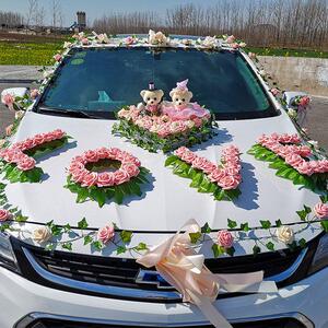 婚车装饰主车2021新款结婚车上拉花车门扎网红花车浪漫彩带套装用