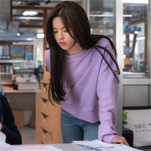 理想之城杨超越杜鹃同款紫色长袖卫衣韩版圆领休闲时尚百搭上衣女