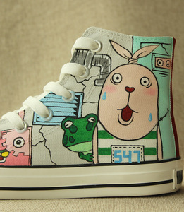 越狱兔周边手绘帆布鞋高帮平l底平跟夏季鞋子学g生韩版潮男女情侣