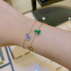 法国代购qeelin/麒麟wulu系列手链 18k白金 粉蛋白 镶钻 葫芦手环