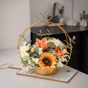 北欧轻奢仿真花装饰品绢花插花假花铁艺花器套装客厅桌面餐桌摆件