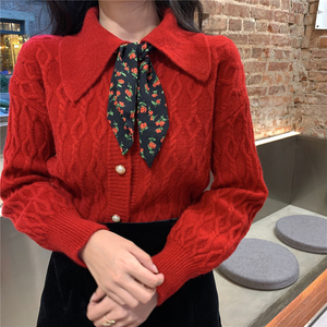 短袖针织衫女红