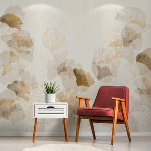 北欧风银杏叶客厅电视背景墙壁纸轻奢卧室沙发背景墙壁布抽象壁画