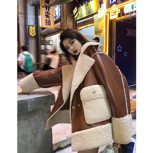 抖音同款 李李李婉君李婉君皮毛一体皮衣女2020秋冬新款宽松加