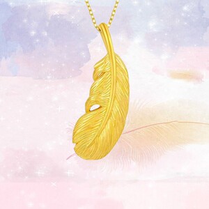 周六福周大福24k黄金项链999足金羽毛吊坠3d硬金项坠锁骨链女纯金