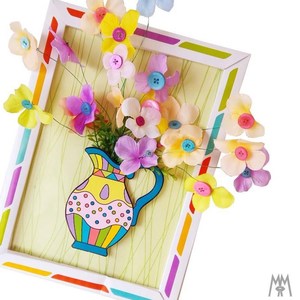 幼儿园相框创意挂墙纽扣画带框布贴画秋天布艺作品手工制作立体花