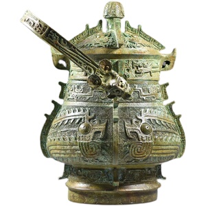 高端意仿器青铜古纯铜兽面提梁卣古典容酒器酒展博u物馆馆览艺奢